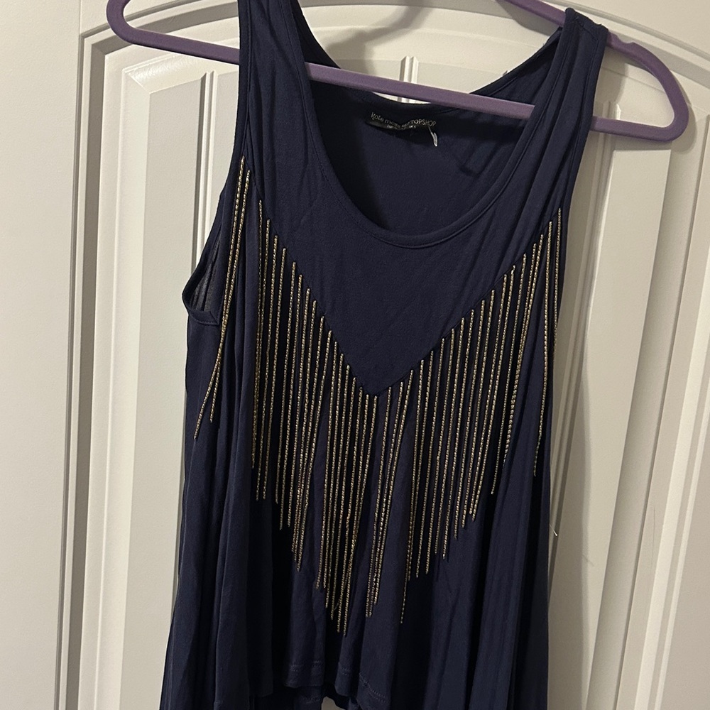 Topshop Navy Tank Top with Gold Detailing